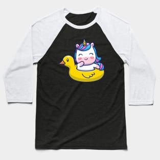 Cute Unicorn Floating With Swimming Duck Cartoon Baseball T-Shirt